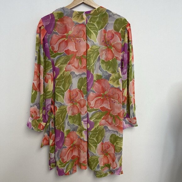 NATORI Vintage Sz MEDIUM short Robe Neiman Marcus 80s 90s floral Multicolor - Picture 5 of 8